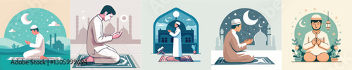 Vector image of Muslim man praying
