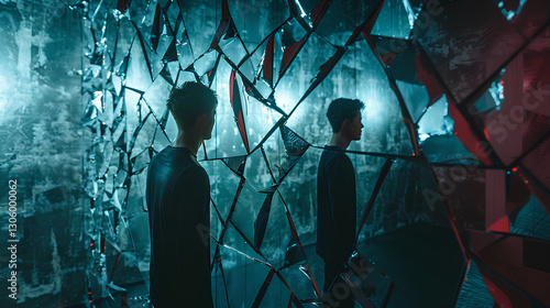 a person standing in front of a broken mirror