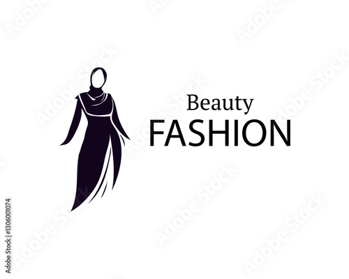 fashion muslim logo design template with woman figure silhouette illustration