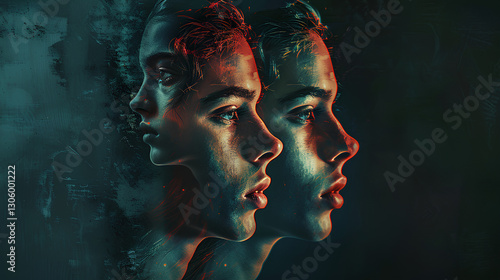 a young adult with multiple personality inside 