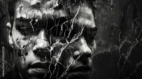 a person with a cracked face effect using double exposure