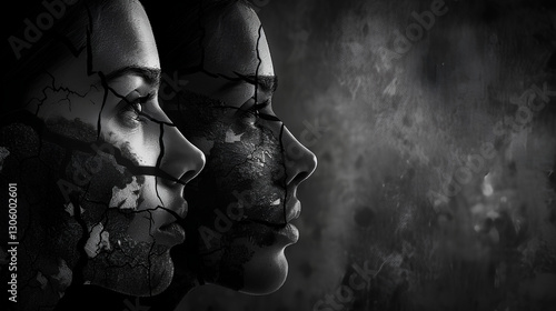 a person with a cracked face effect using double exposure