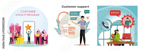 Customer loyalty programs. Customer Support Concept. Technical support and customer care.