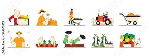 Farm set illustrations. Flat vector illustration concept.