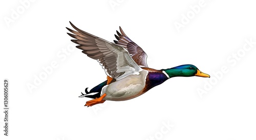 Illustration of a vibrant duck soaring high - embodying freedom - for nature-themed greeting cards.