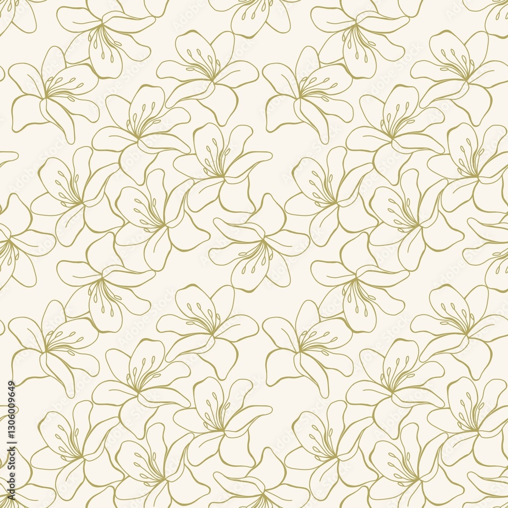 custom made wallpaper toronto digitalSeamless Pattern Golden Floral in Beige Background Vintage Color. Golden Petal Flower Line Art Outline Repeat Pattern Illustration.