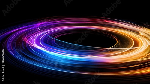 Vibrant circular light trails on a dark background