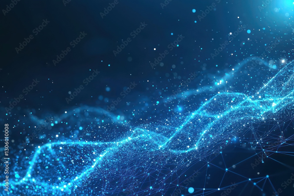 Abstract glowing particle accents set against a deep blue background. Abstract glowing particle accents set against a deep blue background.