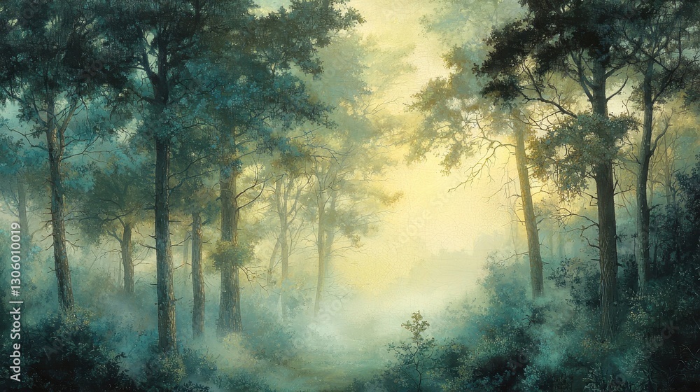 Fototapeta premium Twilight Mist in Mystical Forest