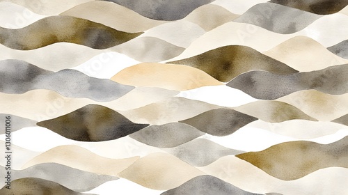 Wallpaper Mural Abstract Watercolor Landscape Brown Beige Grey Hills Seamless Pattern Torontodigital.ca