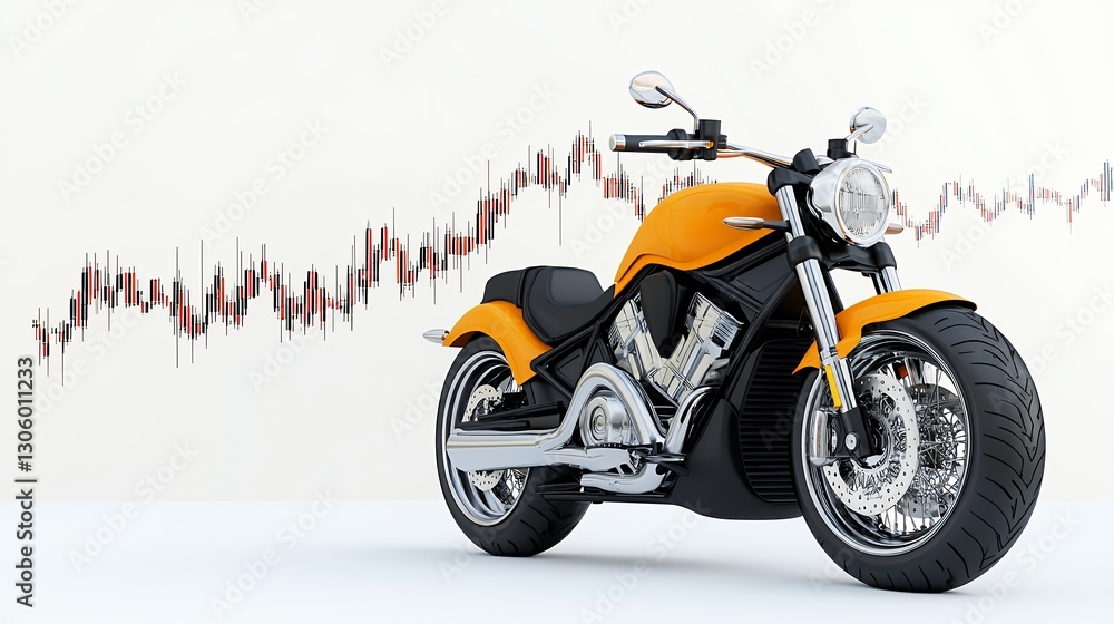 Fototapeta premium Orange Motorcycle With Financial Chart Overlay