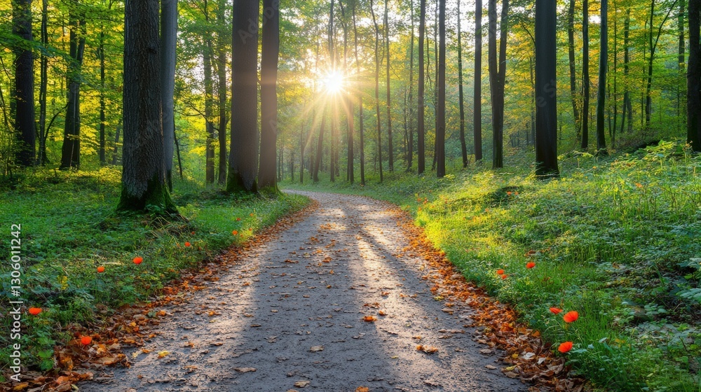 Obraz premium Forest walk nature landscape tranquil pathway midjourney