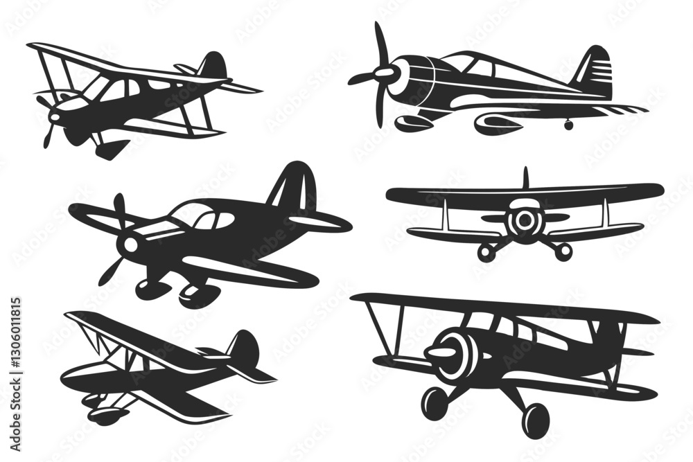 set of Small plane Silhouette vector illustration set of Small plane Silhouette vector illustration