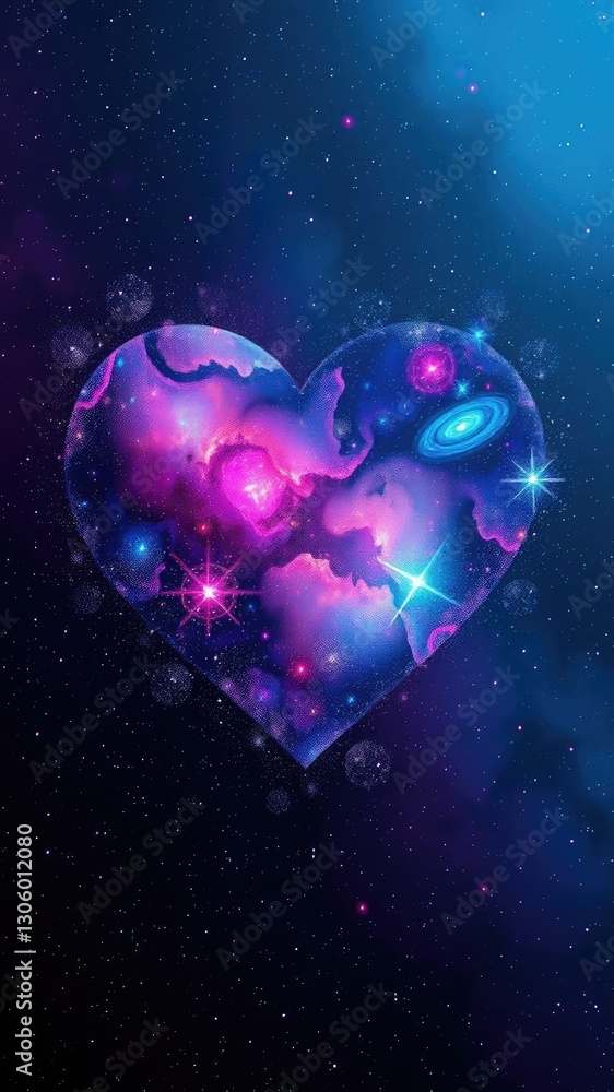 Obraz premium Heart shape made of galaxies and stars with vibrant cosmic colors, background, colorful