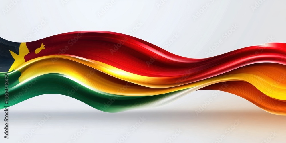 Fototapeta premium Kolorowe i dynamiczne fale flagi Kamerunu symbolizujące dumę narodową i dziedzictwo kulturowe