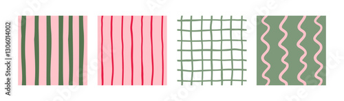 Seamless patterns set with tiny stripes, simple polka dot. Hand-drawn print. Print for wraping design, textile, fabric. Doodle vector illustration.