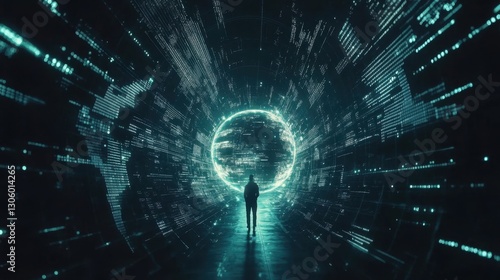 Global investment trends with futuristic financial technology, stock market analytics, and binary code background