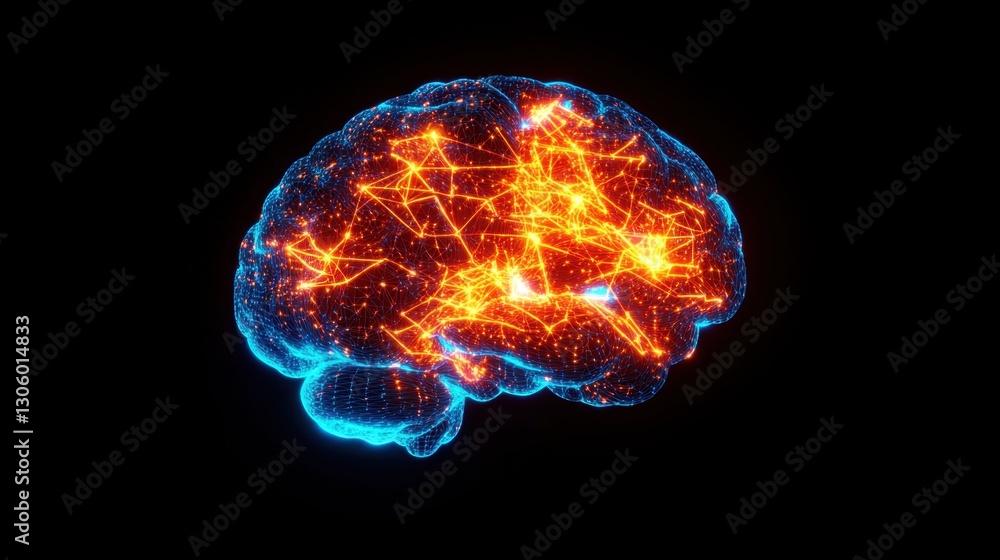 Glowing brain with interconnected pathways, neon circuit patterns, futuristic AI and machine learning visualization. Glowing brain with interconnected pathways, neon circuit patterns, futuristic AI and machine learning visualization.