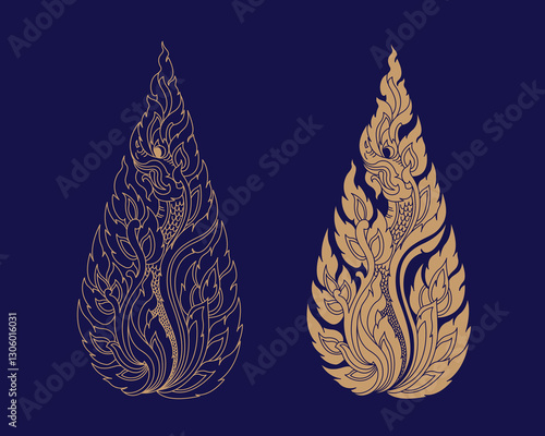 Cambodia traditional art leaf shape . This style drawing from sculpture art of temple at Angkor Wat world heritage zone. Ancient ornament art of Cambodia. Good for culture or Royal event decor.