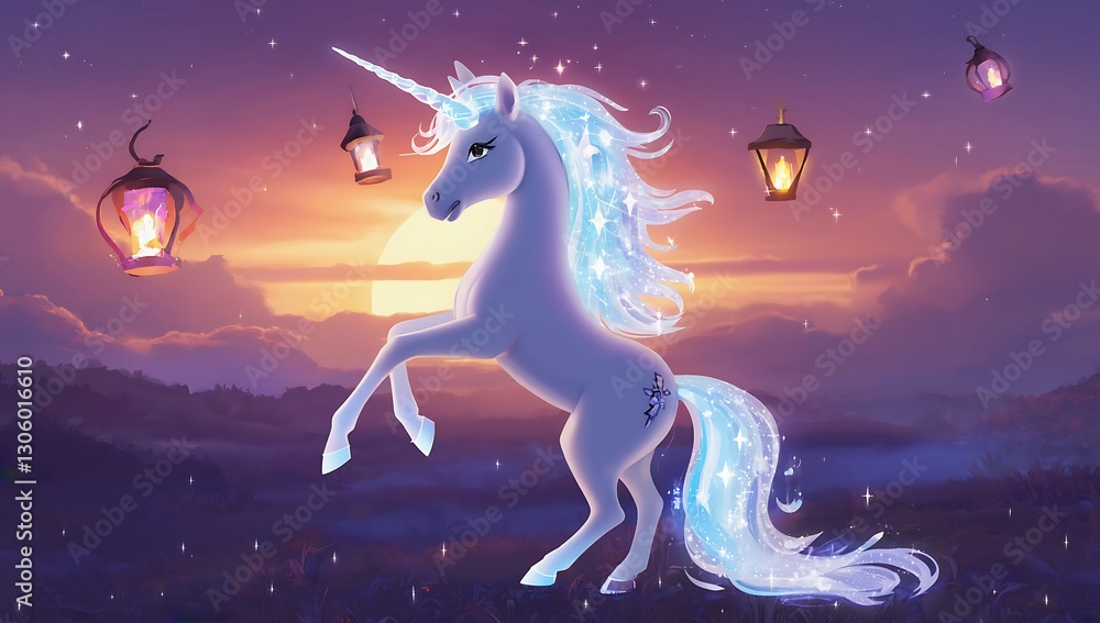 Fototapeta premium Magical Unicorn at Sunset