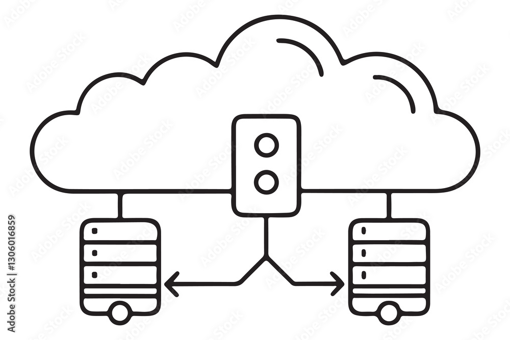 continuous one single black line art doodle drawing of Cloud computing concept with data storage icon illustration continuous one single black line art doodle drawing of Cloud computing concept with data storage icon illustration
