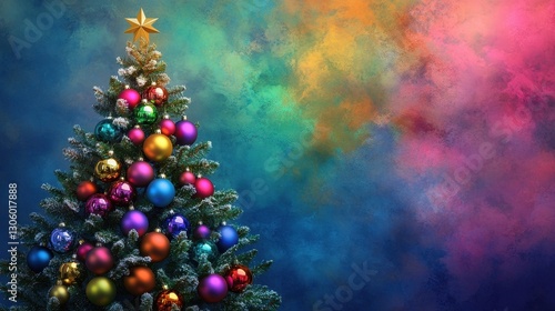 Colorful Christmas Tree  Festive Ornaments  Winter Holiday Background