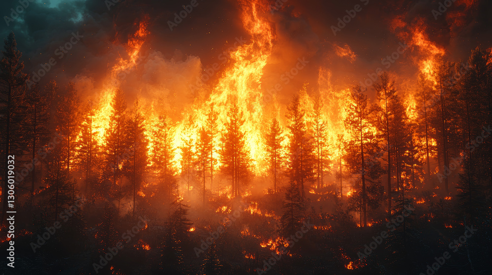 Devastating Forest Fire Engulfing Trees in Flames Devastating Forest Fire Engulfing Trees in Flames