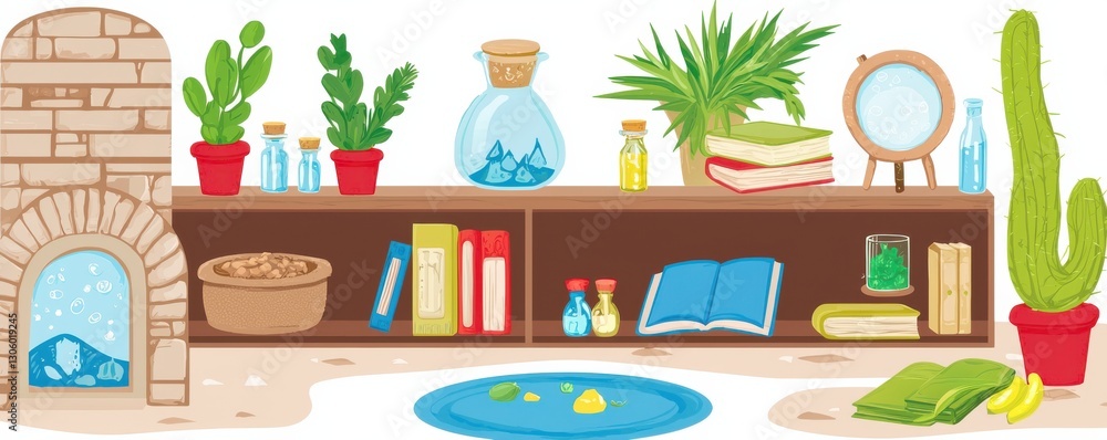 Pixel Art Room Interior with Bookshelf and Plants Pixel Art Room Interior with Bookshelf and Plants