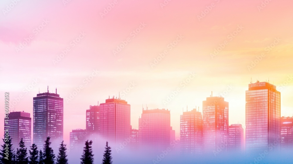 Fototapeta premium Futuristic Cityscape Sunrise Skyline Modern Architecture Urban Scenery
