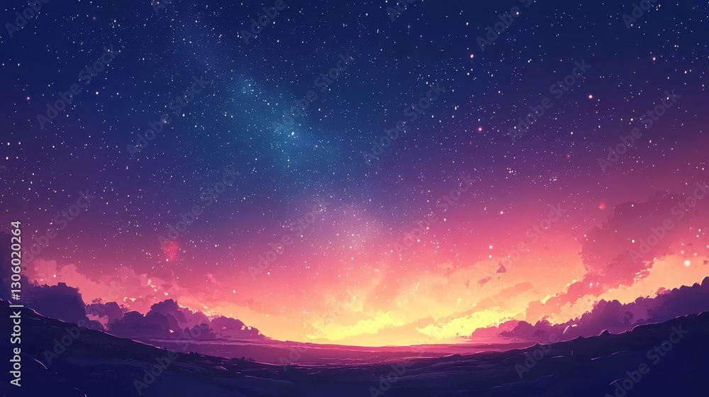 Stunning Digital Sunset Over a Starry Sky Stunning Digital Sunset Over a Starry Sky