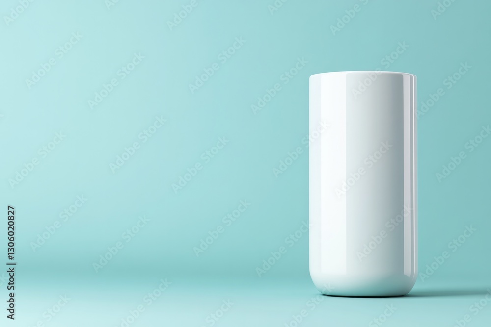 sleek white cylindrical container placed on pastel blue solid background with soft shadows and ample copy space sleek white cylindrical container placed on pastel blue solid background with soft shadows and ample copy space