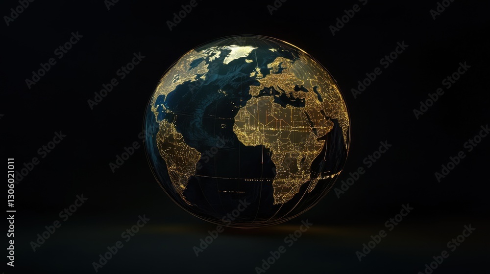 Fototapeta premium High-tech globe with glowing lines showing real-time data exchange between continents.