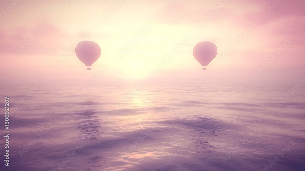 Obraz premium Serene Hot Air Balloons Over Calm Water at Sunrise