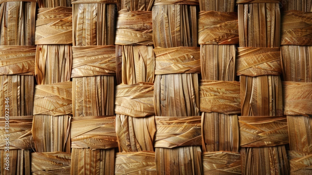 Obraz premium Close-up of woven light brown natural material texture.