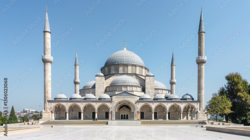 Obraz premium Mosque with Domes and Minarets, Exterior View