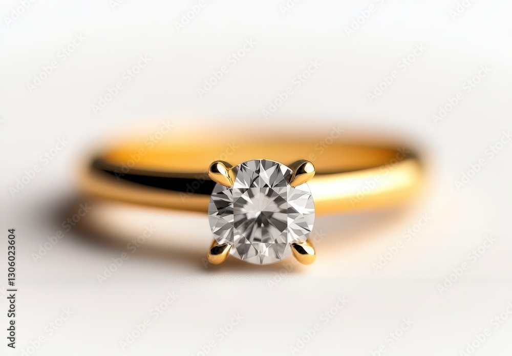 Elegant Gold Ring with Sparkling Round Diamond Shine on Soft Background for Jewelry Lover's Collection Elegant Gold Ring with Sparkling Round Diamond Shine on Soft Background for Jewelry Lover's Collection