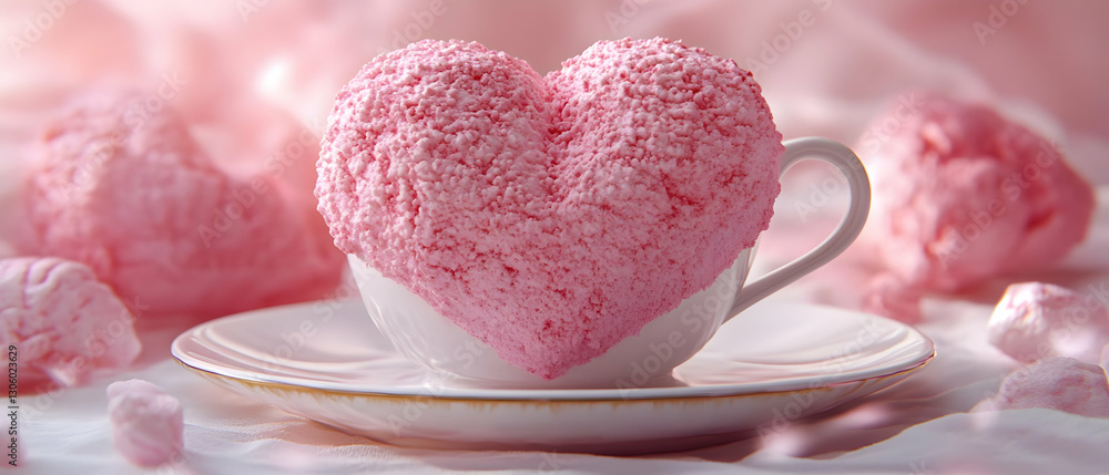 Pink heart dessert in cup, sweets background, Valentine's Pink heart dessert in cup, sweets background, Valentine's