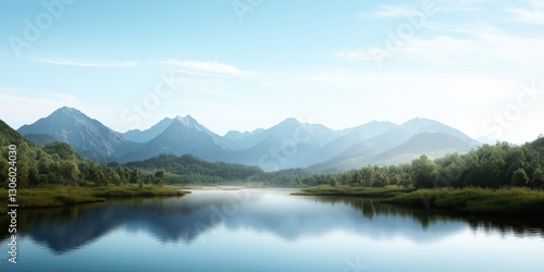 The tranquil waters of a serene lake mirror the stunning peaks of distant mountains, creating an enchanting reflection that captures nature's serenity.