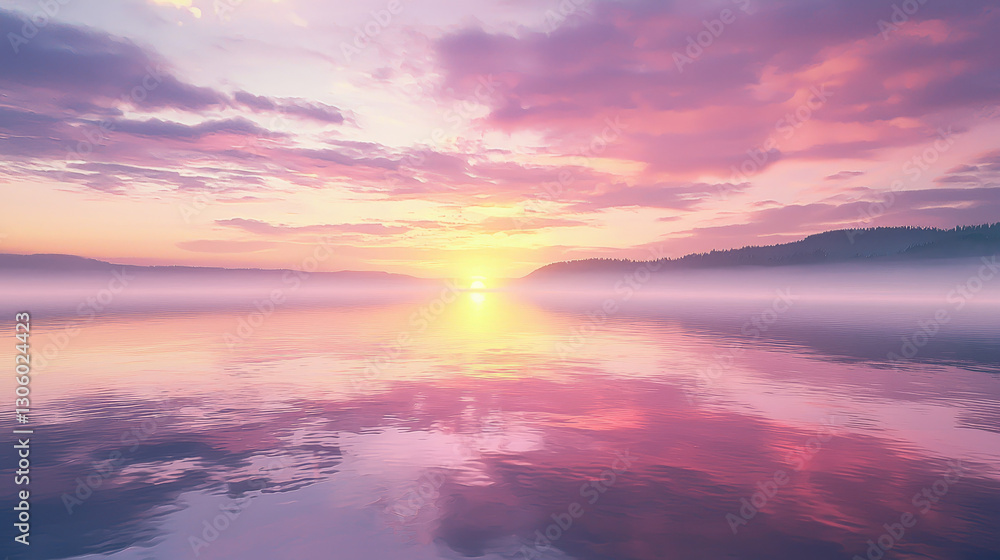 Serene Sunset Over Tranquil Lake with Colorful Reflections Serene Sunset Over Tranquil Lake with Colorful Reflections
