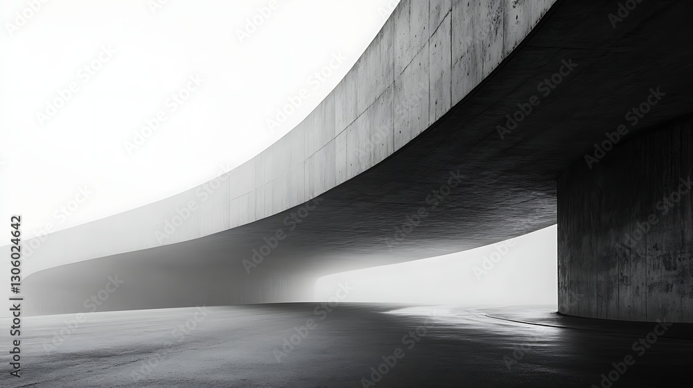 Obraz premium Curved Concrete Tunnel in Fog