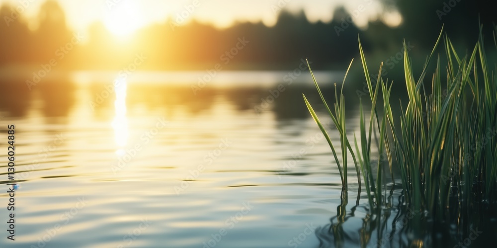 A serene view of lush green grass emerging from clear water during sunset, creating a harmonious scene that captures the essence of peace and tranquility. A serene view of lush green grass emerging from clear water during sunset, creating a harmonious scene that captures the essence of peace and tranquility.