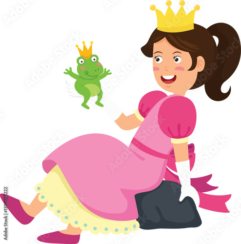 Cute Princess and Prince Frog Illustration Fairy tale