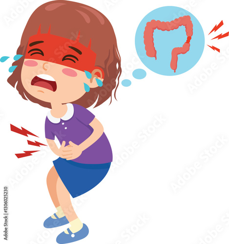 Kid girl feeling pain in stomach ache