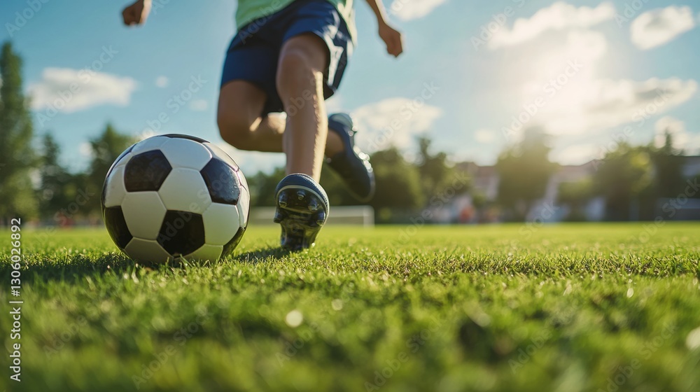 Obraz premium People playing soccer game in field.
