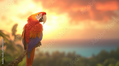 Scarlet Macaw Sunset  Tropical Bird  Vivid Colors  Exotic Wildlife  Paradise