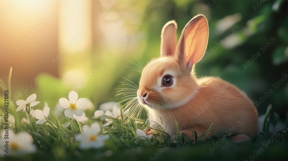 Obraz premium Cute rabbit in Spring field.