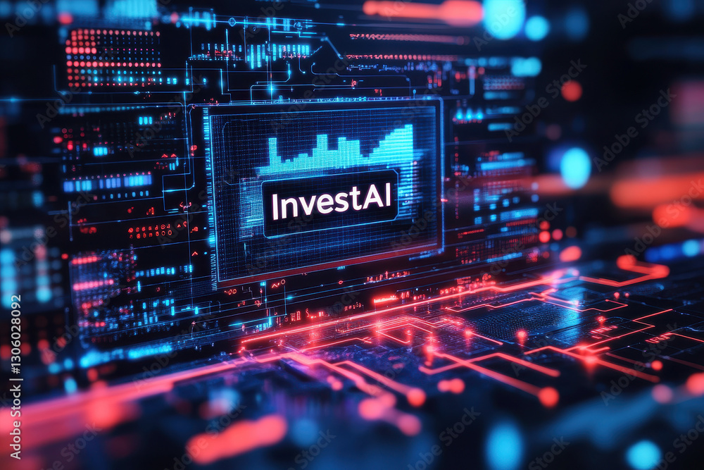 InvestAI technology concept with futuristic digital interface and glowing network connections to illustrate AI investment initiatives. InvestAI technology concept with futuristic digital interface and glowing network connections to illustrate AI investment initiatives.