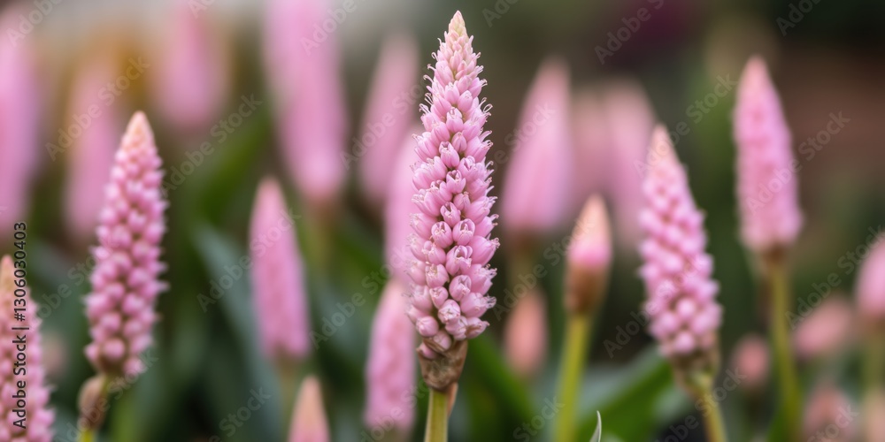 Obraz premium Elegant pink flower spikes rise above lush greenery, creating a striking visual composition that attracts attention and sparks admiration for nature’s diversity.