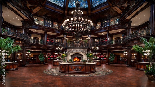 Luxurious Grand Lobby with Elegant Design and Inviting Fireplace
