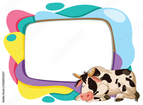 Colorful Frame with Sleeping Cow Illustration